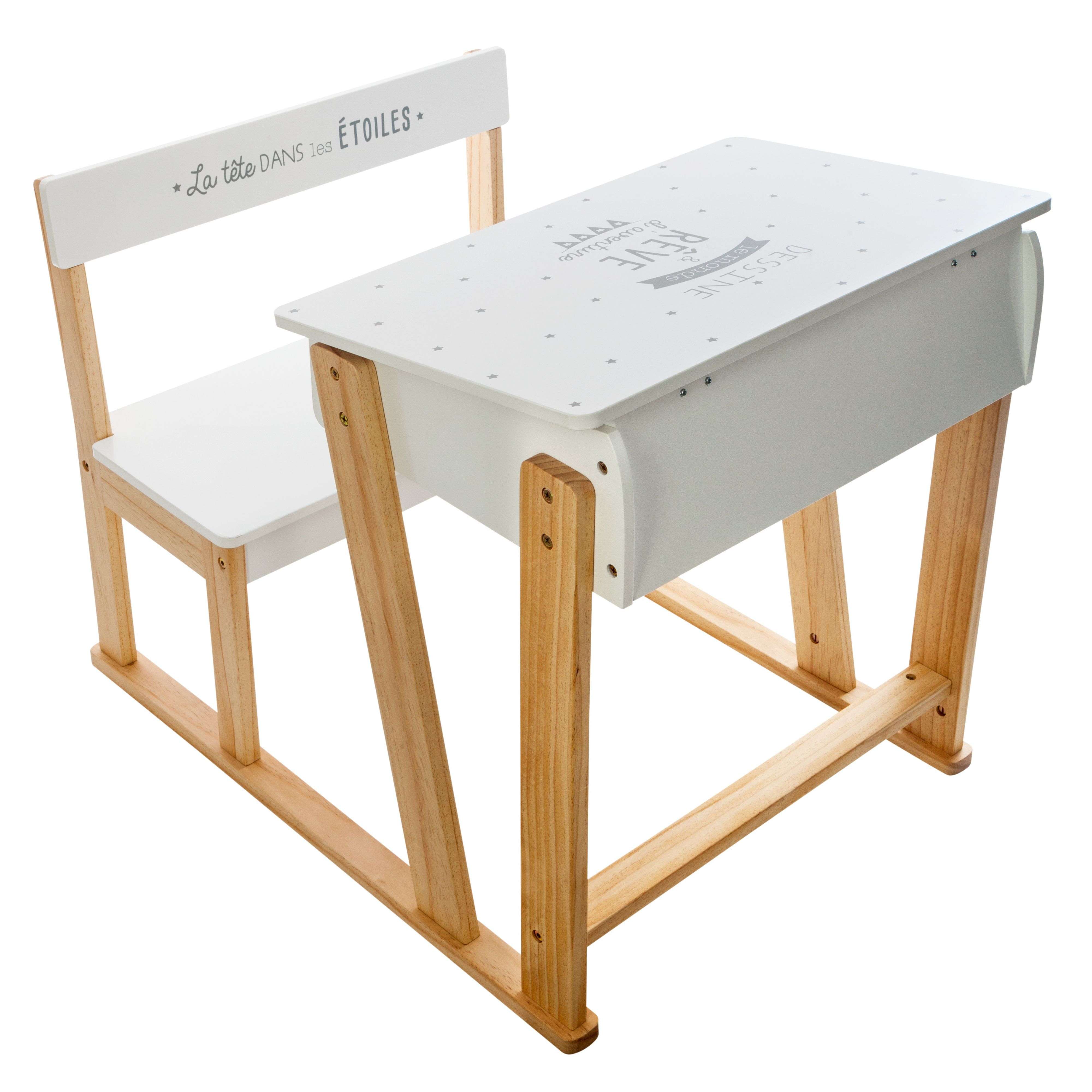 Miroytengo Pupitre  Écriture con Banco Infantil Color Blanco y Roble Diseño Moderno 64 cm