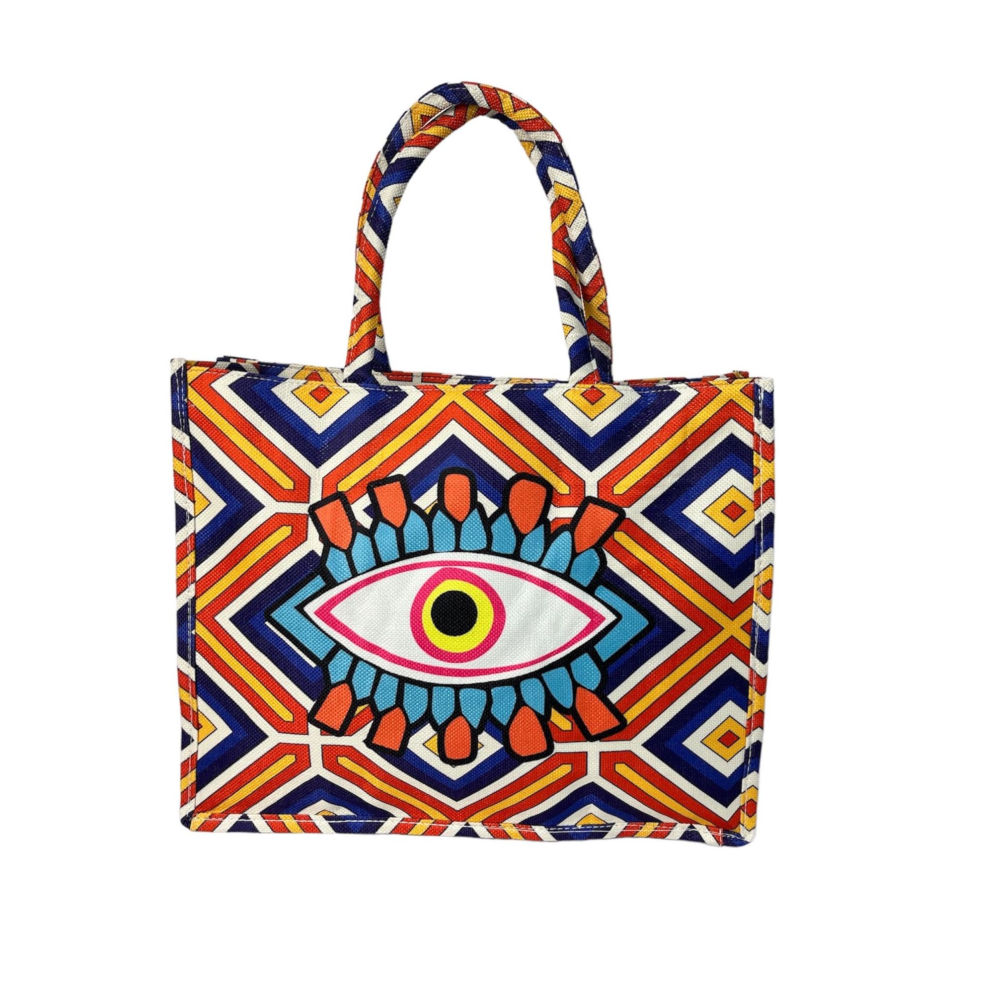MEJORADA Bolso de Tote para Mujer con Patrón de “ojos″ y Cierre de Cremallera