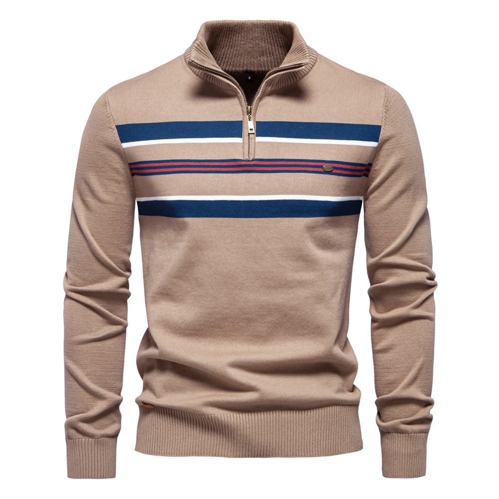 TK Suéter de punto con media cremallera para hombre, estilo casual a rayas, ideal para otoño/invierno.