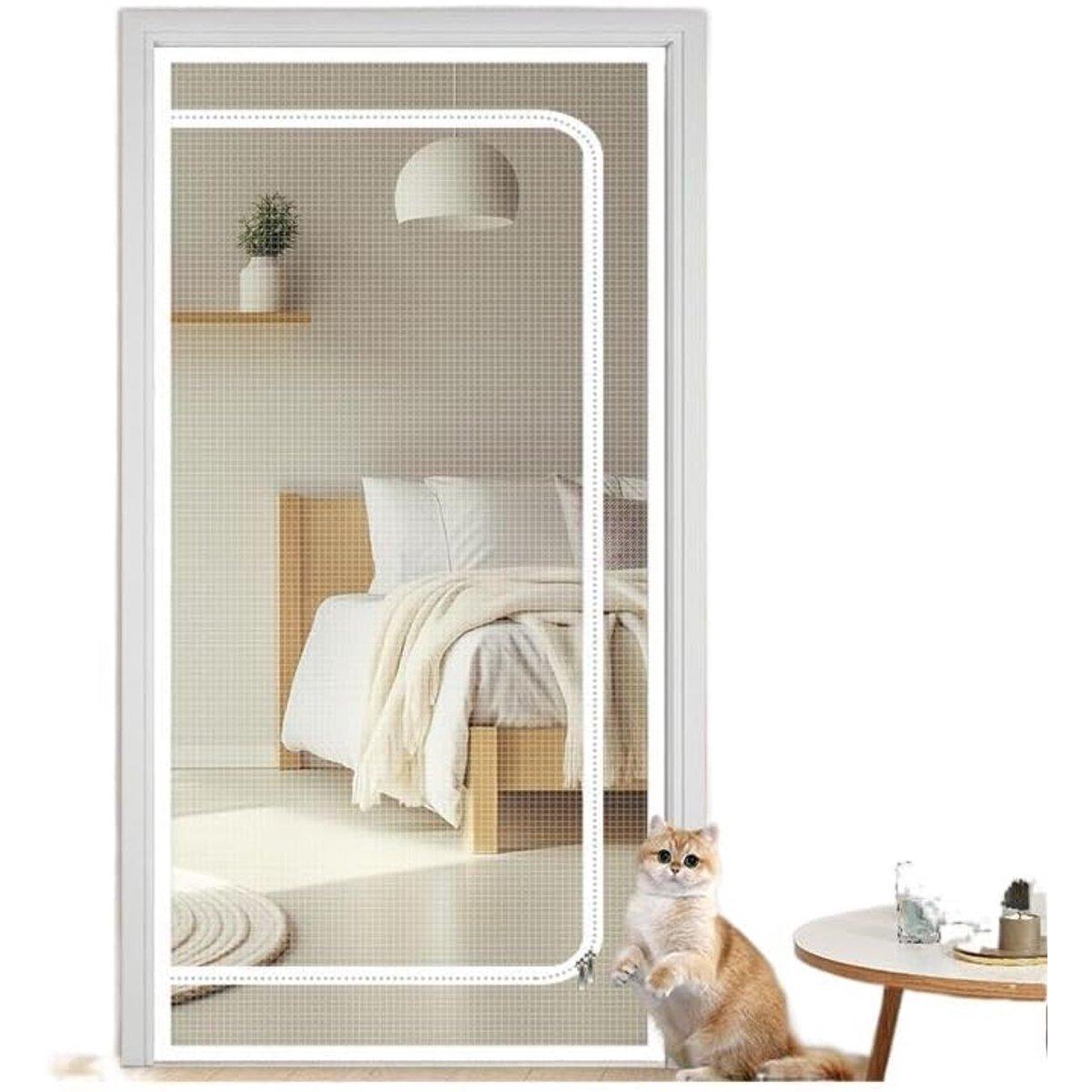 Om Home Puerta para gatos Stevigdek reforzada a prueba de mascotas con cierre de cremallera, impide que perros y gatos escapen, blanca, 90x210 cm.