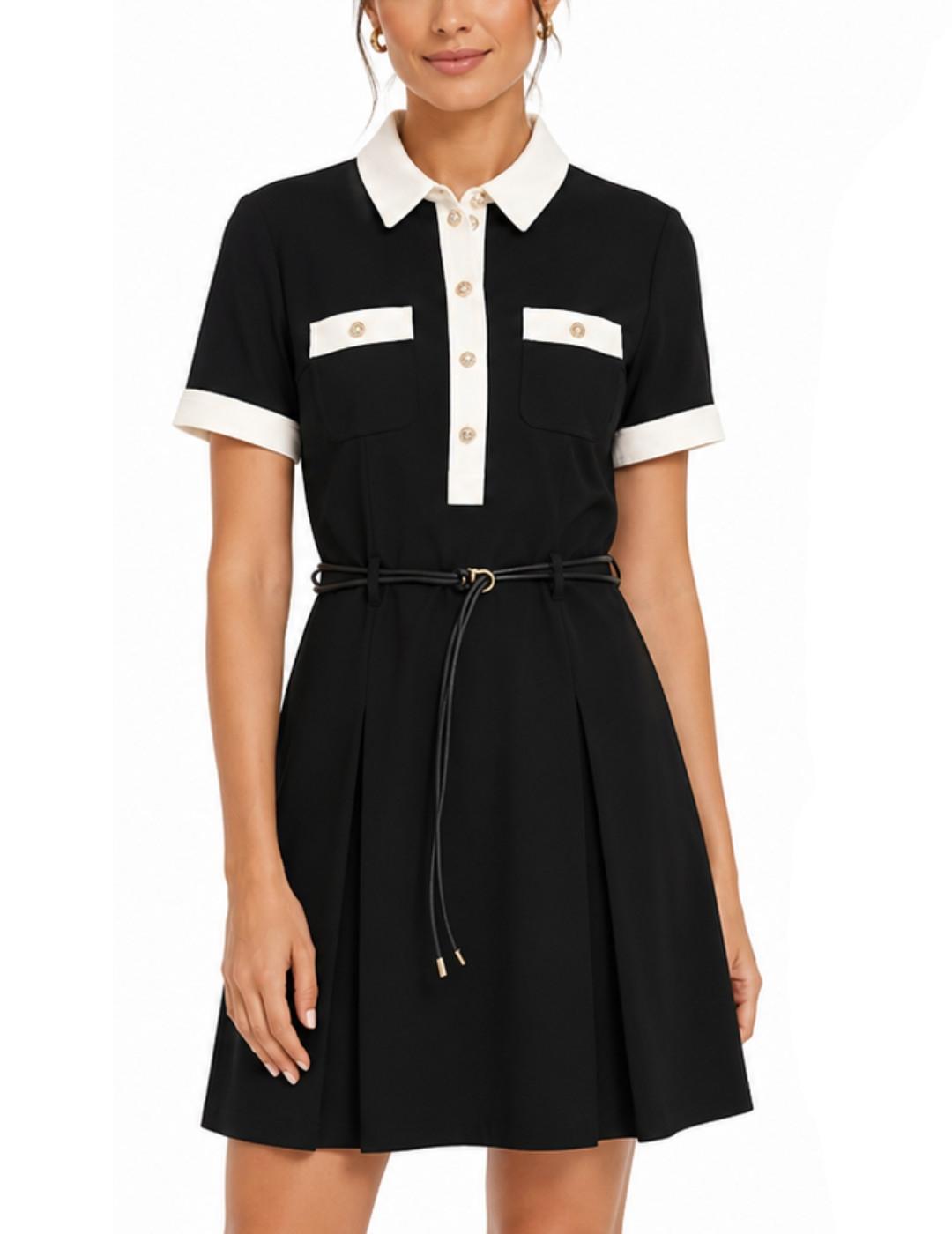 Vestido corto Guess Claudie negro y blanco para mujer