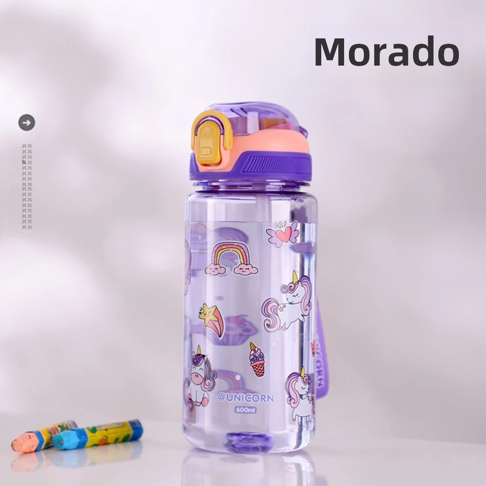 OmHO Botella De Agua Para Niños 600ml Con Palanca De Silicona Y Estilo Dinosaurio Resistente Al Desbordamiento Plástico Ecológico Para Verano