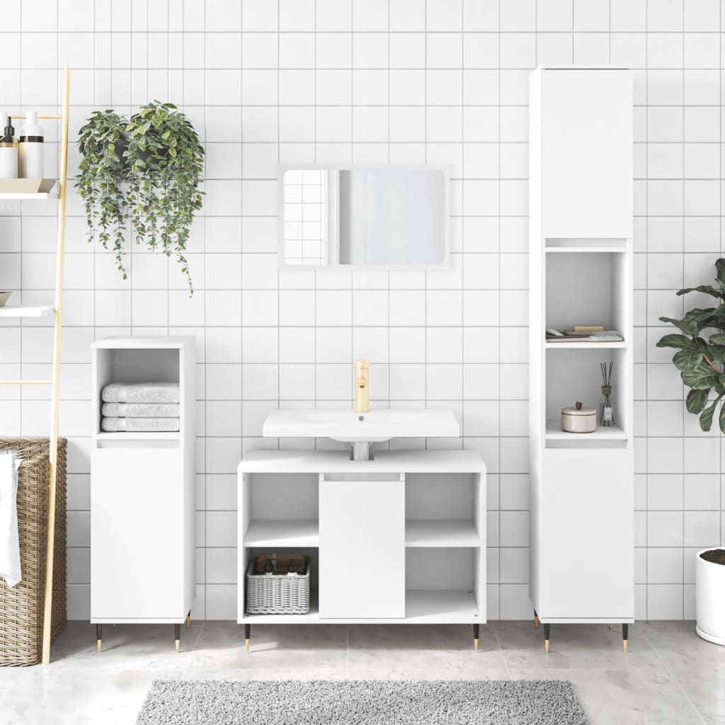 vidaXL Set de muebles baño 3 pzas madera contrachapada roble marrón en color Marrón roble/Blanco/Gris sonoma y más | almacenamiento funcional diseño moderno para baño dormitorio sala