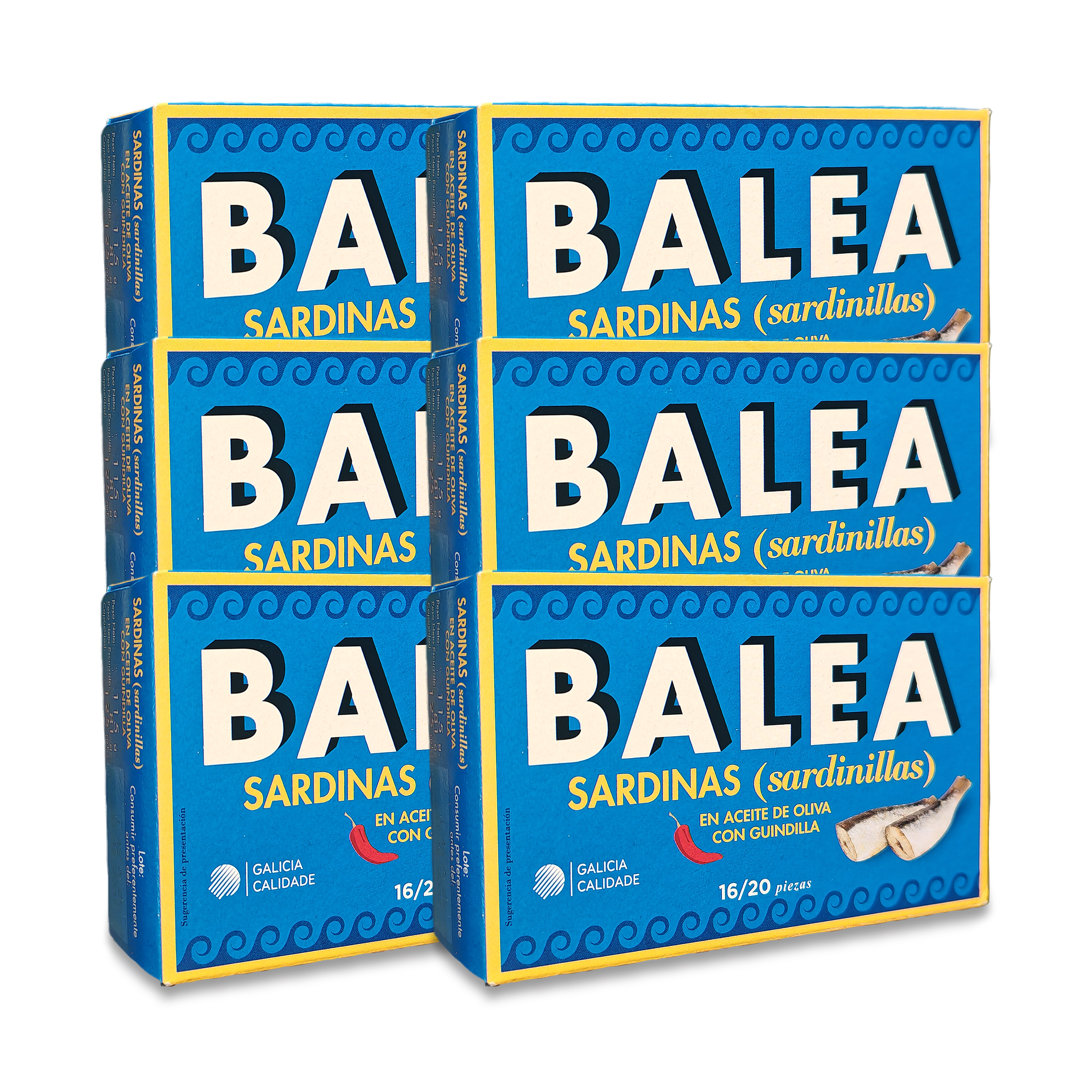 Sardinas (sardinillas) en aceite de oliva con guindilla 16/20 piezas de Balea (Pack de 6 unidades de 115gr)