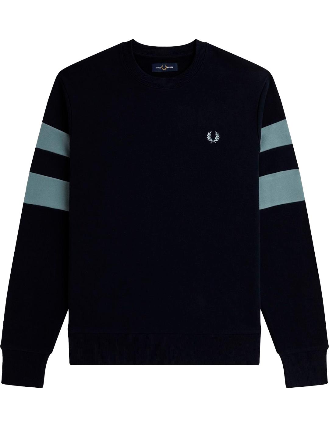 Sudadera Hombre Fred Perry Azul, Cuello Redondo y Acabado Suave con Ribetes de Canalé