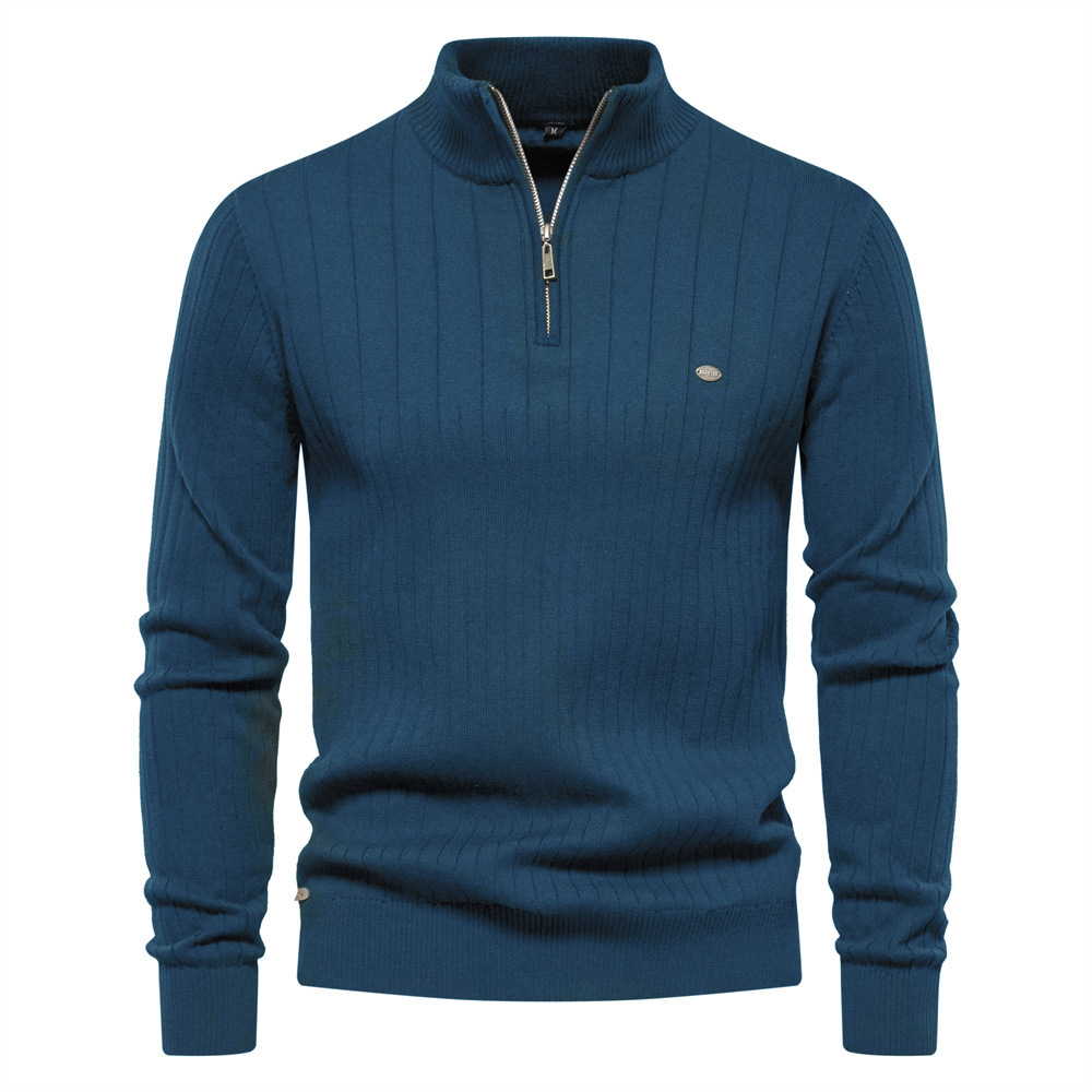 TK Suéter de algodón para hombre con cuello alto, jersey informal de media cremallera de color liso, prenda de punto para hombre