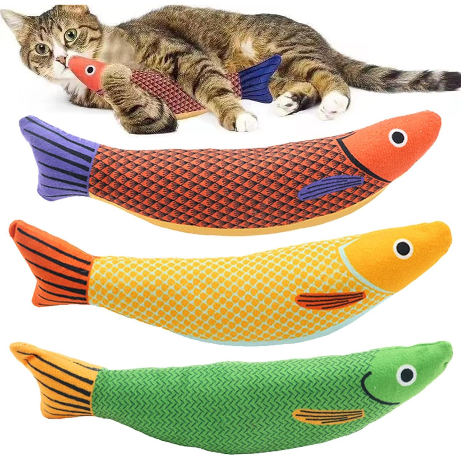 3 PCS Juguetes Pez para Gatos, 22CM Juguetes Hierba Gatera, Juguetes para Gatos, Catnip Juguetes, Pescados del Juguetes, Interactiva Mascota, Juguetes Gato para Jugar, Masticar, Limpiar Dientes