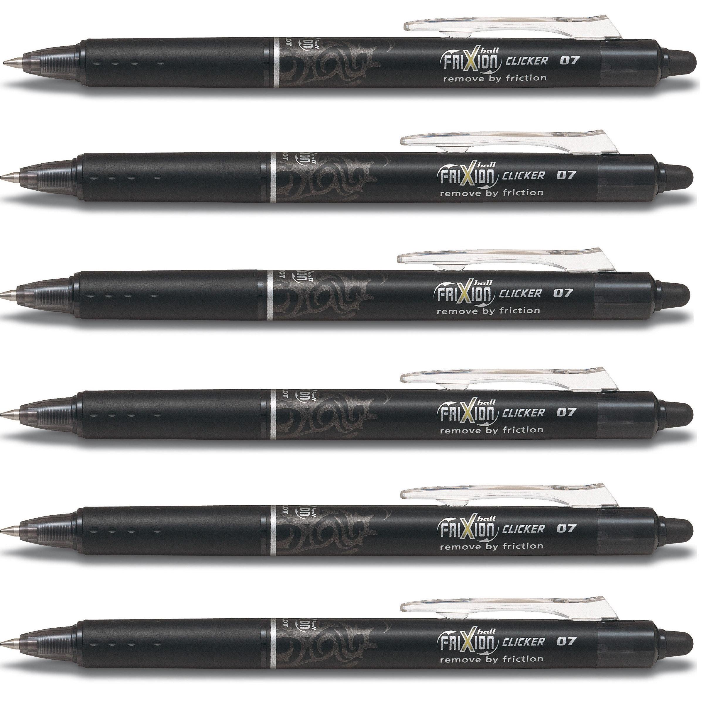 Pilot Frixion Clicker Fine Rollerball Pen | punta retráctil | Ancho de línea 0.7 mm (medio), paquete de 6