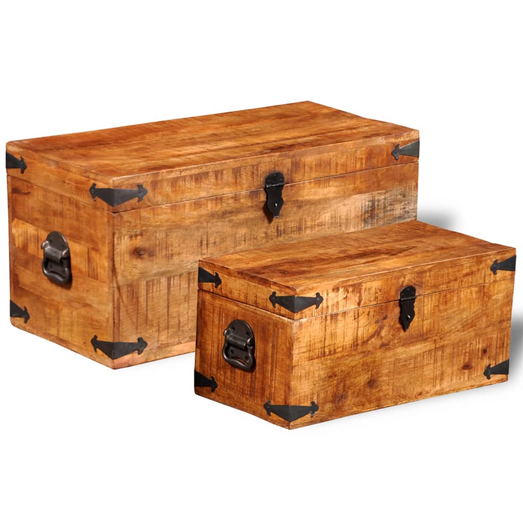 vidaXL Set de cofres de almacenamiento 2 unidades madera mango rugosa
