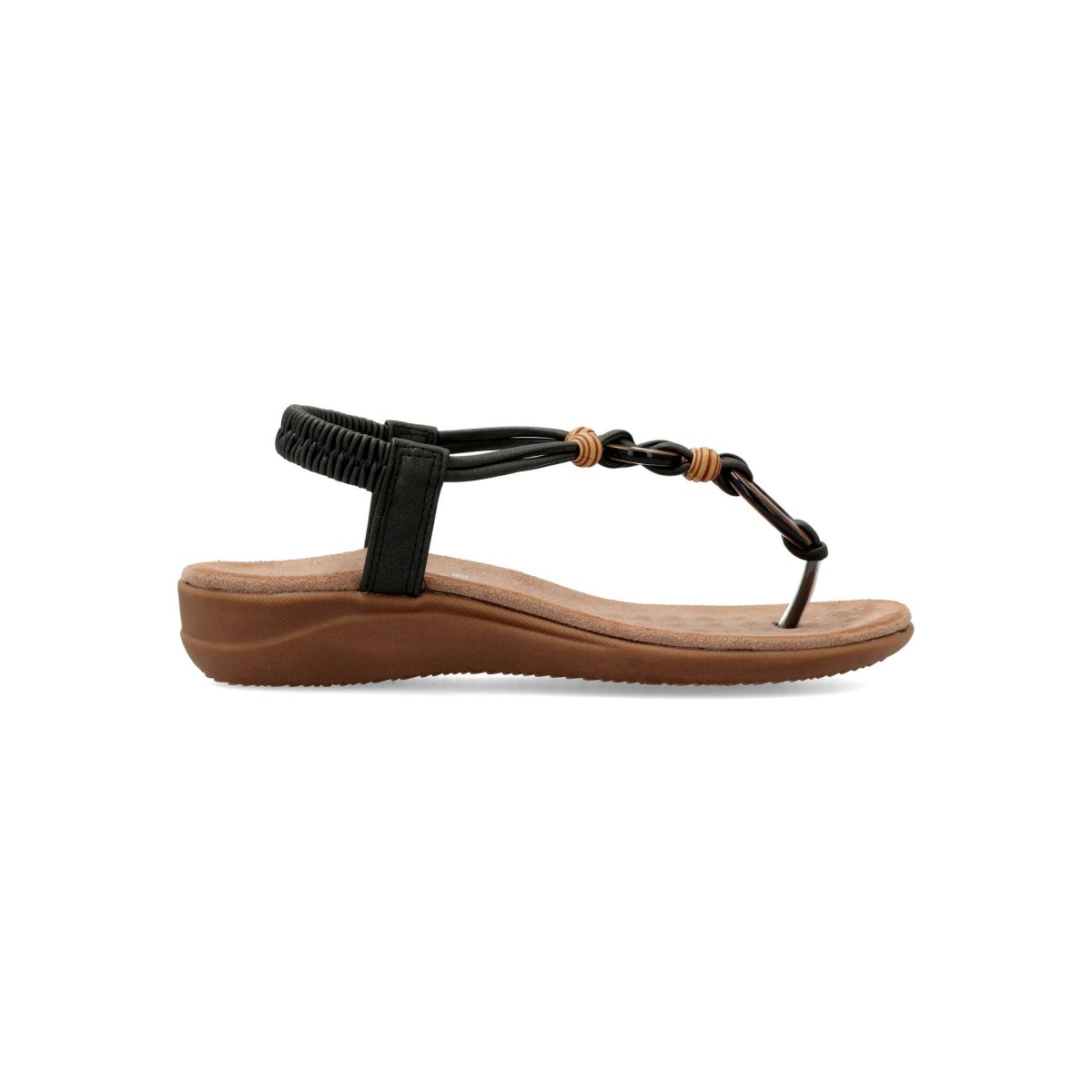 Amarpies - Sandalias planas para mujer tipo esclava con elástico en talonera, suela de goma ligera y flexible, detalle decorativo simil madera, planta acolchada, confort diario