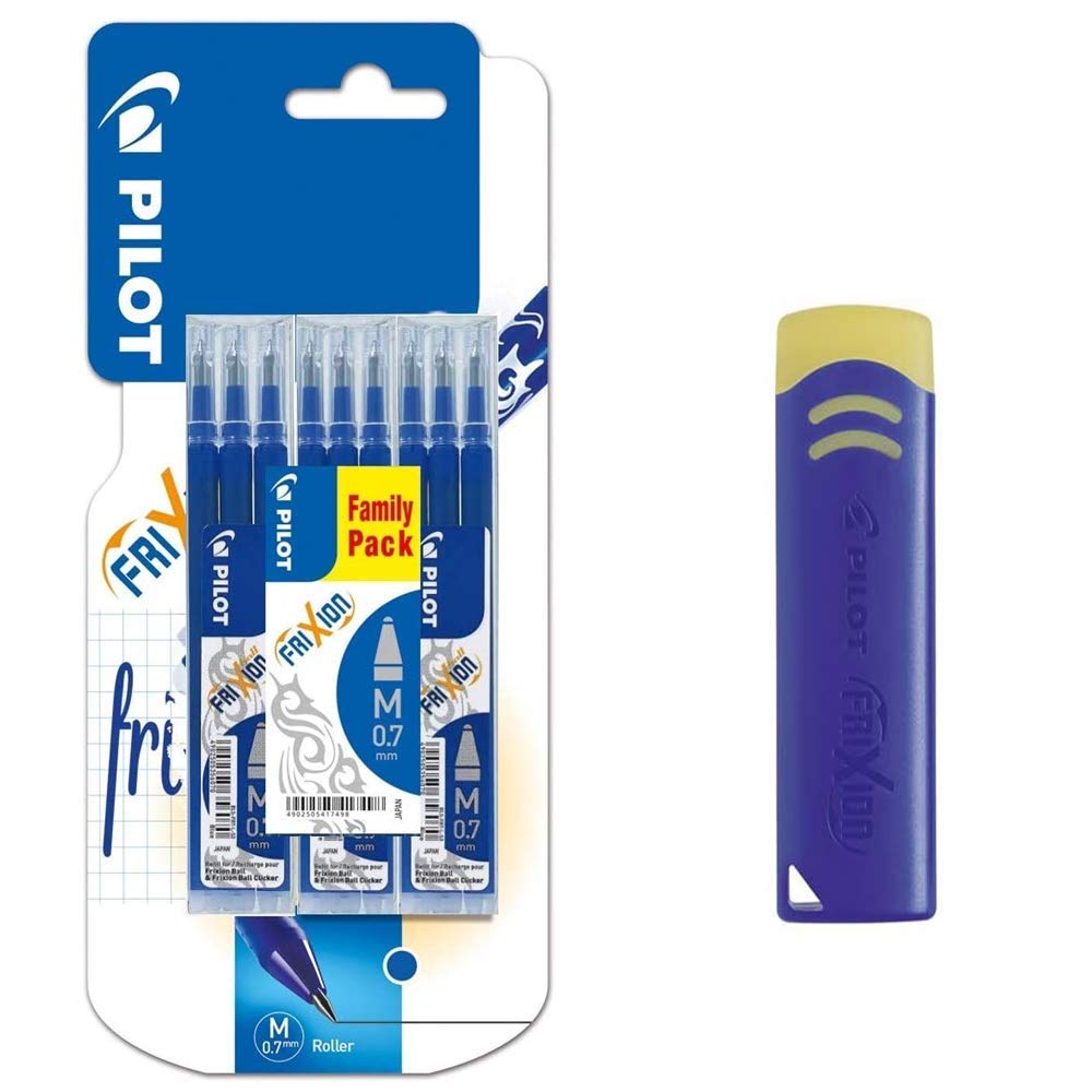 Pack/Set-9 Recambios Frixion Clicker/Ball-Pilot -Repuesto Tinta BLS-FR7 para 0,7 m/m + Goma de Borrar FriXion