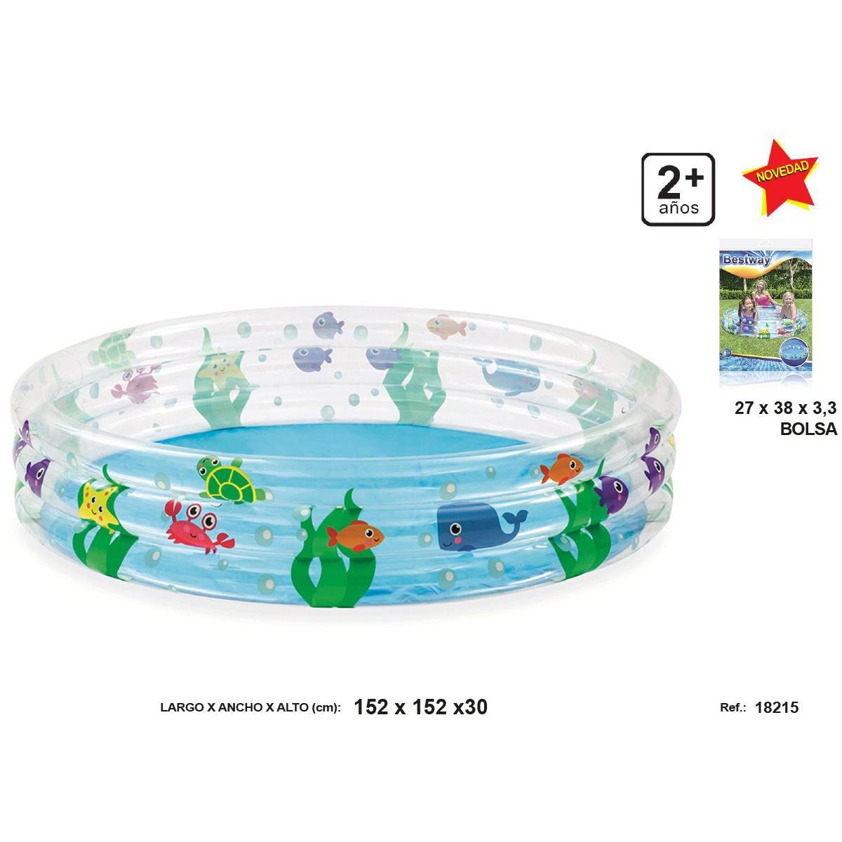 Snowdvance Piscina Inflable Infantil 152×152×30 cm｜Diseño de animales marinos con tres aros｜Apta para mayores de 2 años｜Ideal para jardín, balcón o uso doméstico