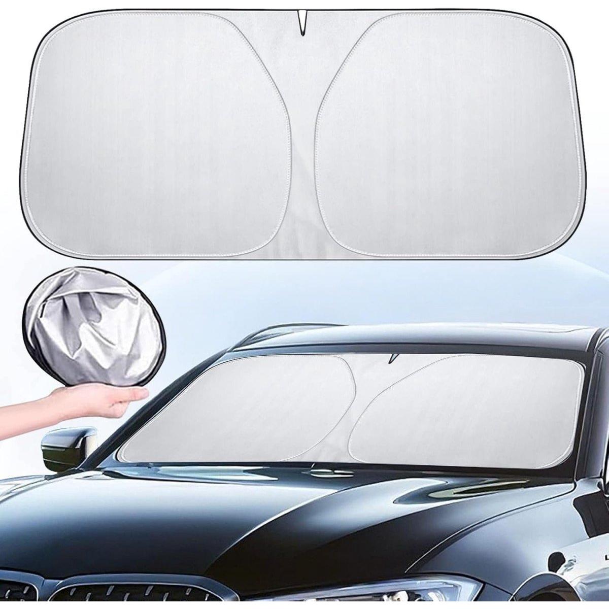 Om Home Parasol para parabrisas de coche - 140x70 cm - parasol interior para parabrisas de coche - visera parasol delantera - parabrisas de verano - autoadhesivo - protección contra el calor UV - plegable - parasol para coche - protección solar, aislamien