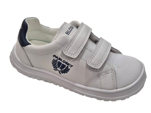 Zapatillas Deportivas Con Velcro Barefoot Para Niños, Marca Pablosky, En Color Blanco Y  Azul. Pablosky