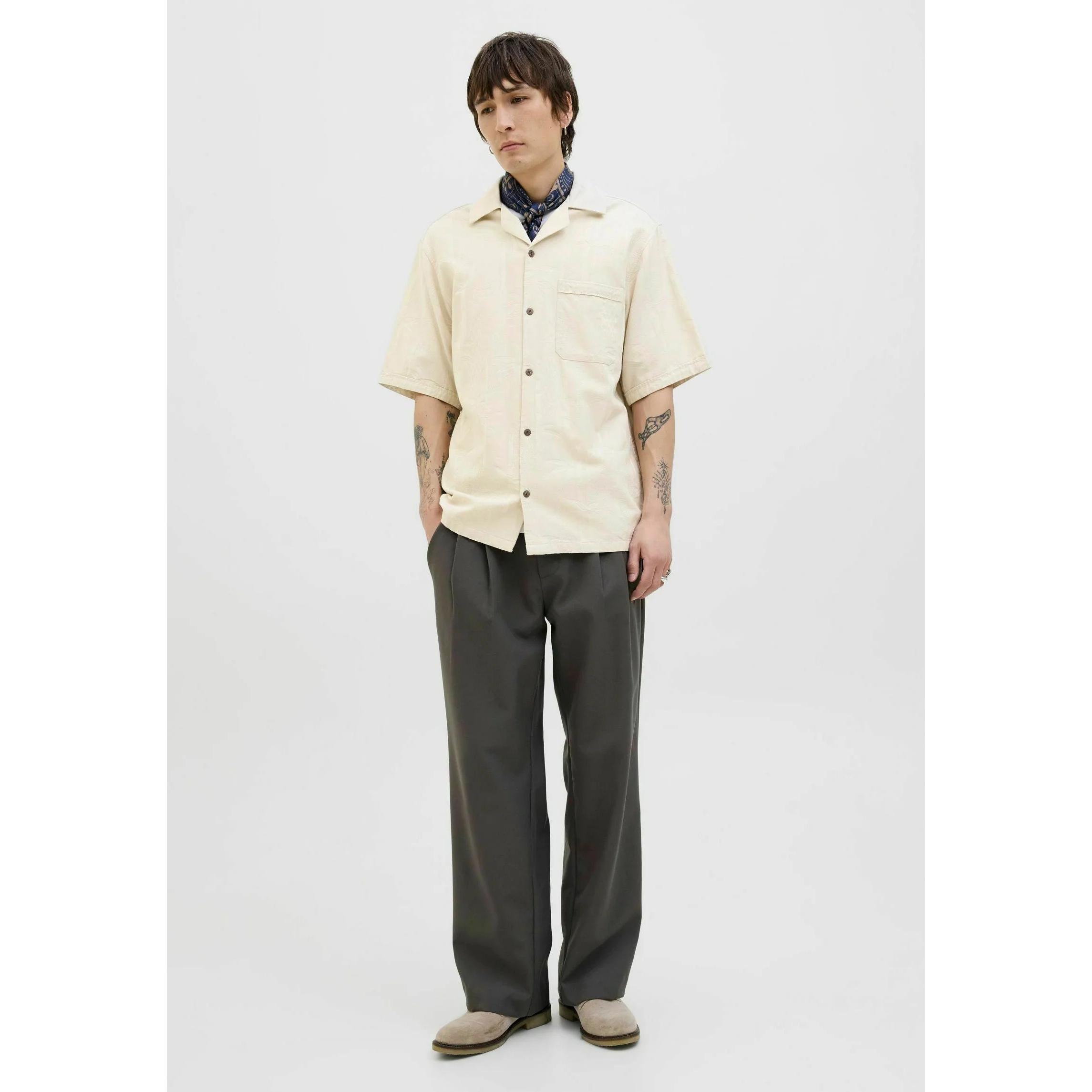 Jack&Jones camisa manga corta beige jacquard resort s/s