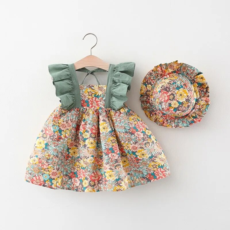 TK Vestido De Princesa Sin Mangas Para Bebés Niñas Verano Con Estampados De Flores A-Line Talla True Cotton Polyester Hat Includo 0-3 Años