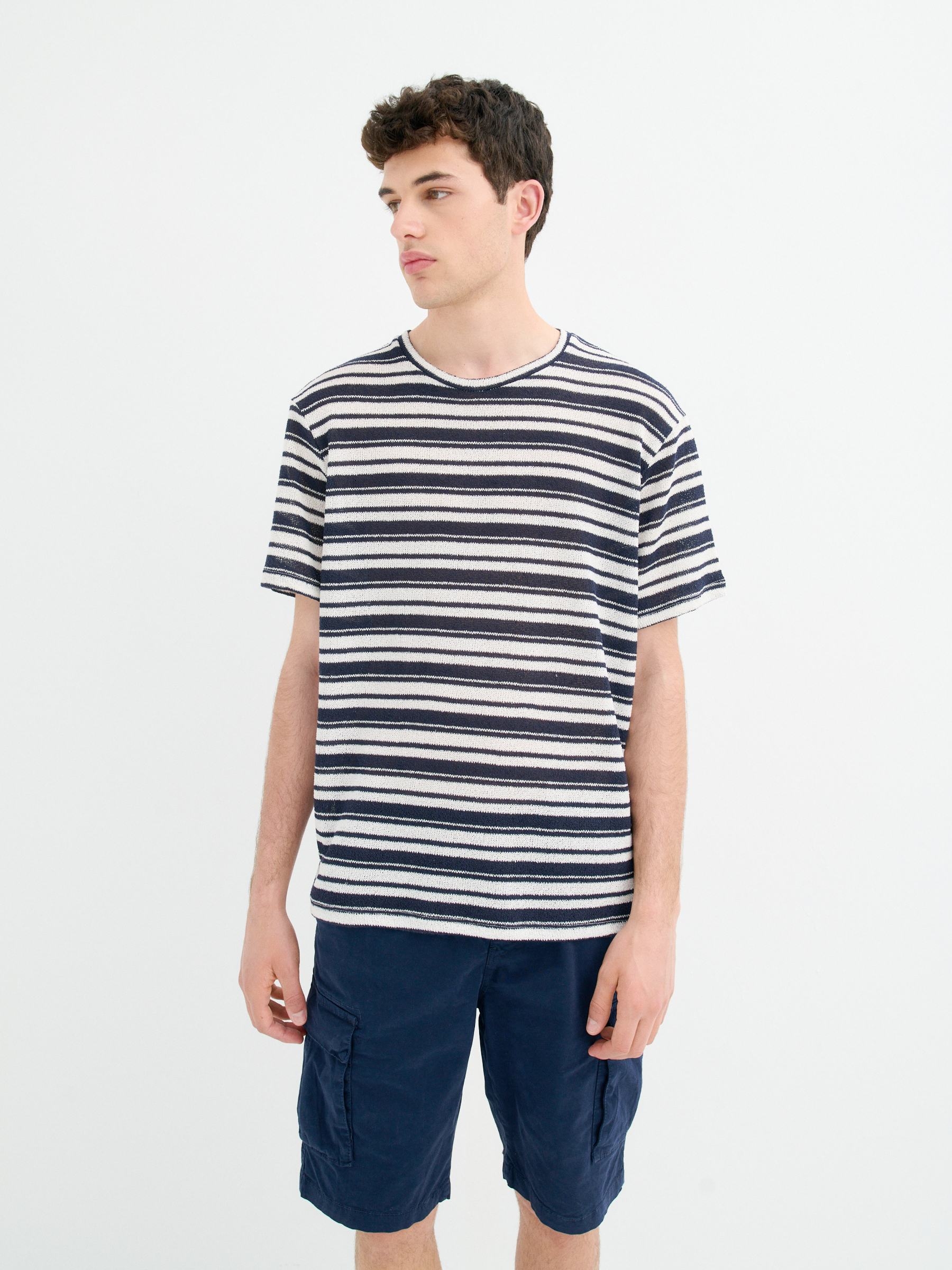 Camiseta de rayas, mezcla poliéster-algodón, suave, ligera, manga corta, cuello redondo, corte oversized INSIDE