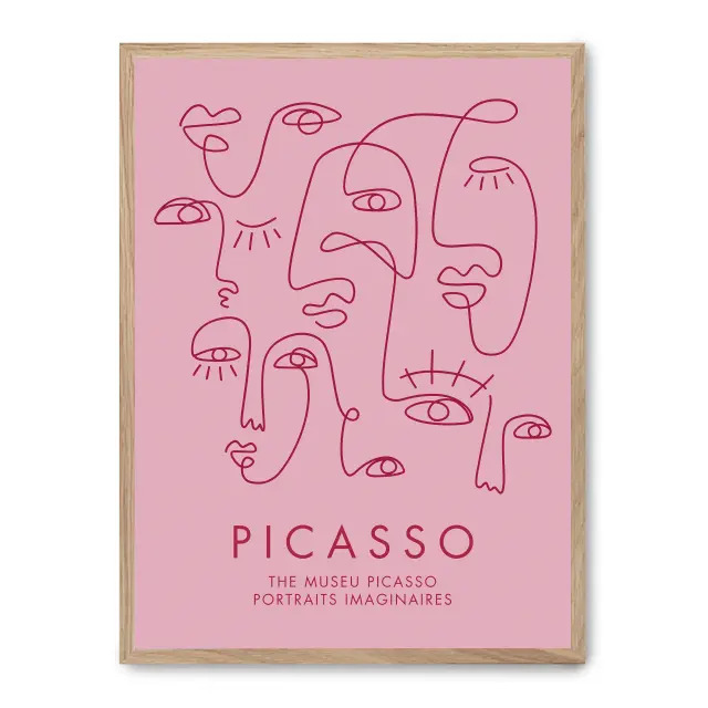 Cuadro picasso portraits i 30x40cm, Póster impreso en papel de primera calidad de 180gr, montado sobre marco de madera MDF acabado roble., Arte - Pintores famosos - Picasso