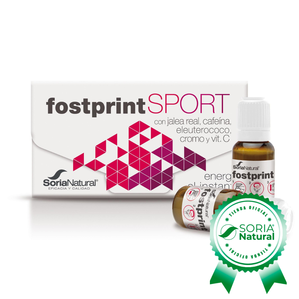 Fost print Sport - Soria Natural - Jalea Real, Vitaminas grupo B, Cafeína, Hierro, Cromo, Vitamina C, Vitamina D, NADH Preworkout Energía Natural 20 viales disminuye el cansancio y la fatiga