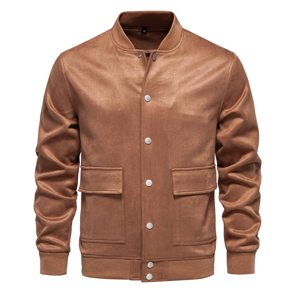TK Chaqueta informal de béisbol para hombre, de ante, con cuello alto, ideal para otoño/invierno.