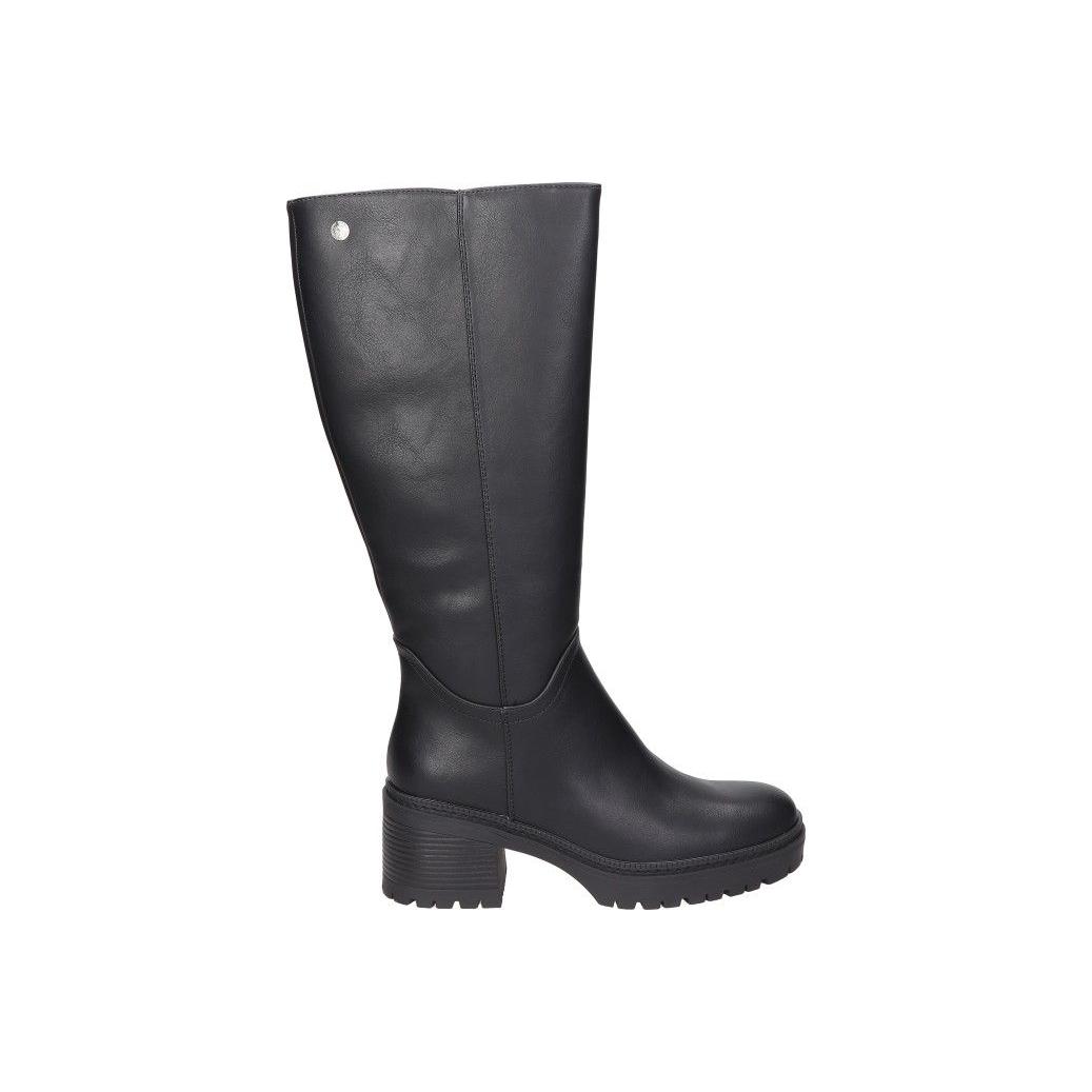 XTI | Botas de Tacón XTI para Mujer – Botas Altas en Color Negro – Bota con Cremallera Lateral – Tacón Medio y Cómodo – Polipiel – Versátiles – Combinables – Modelo 143367