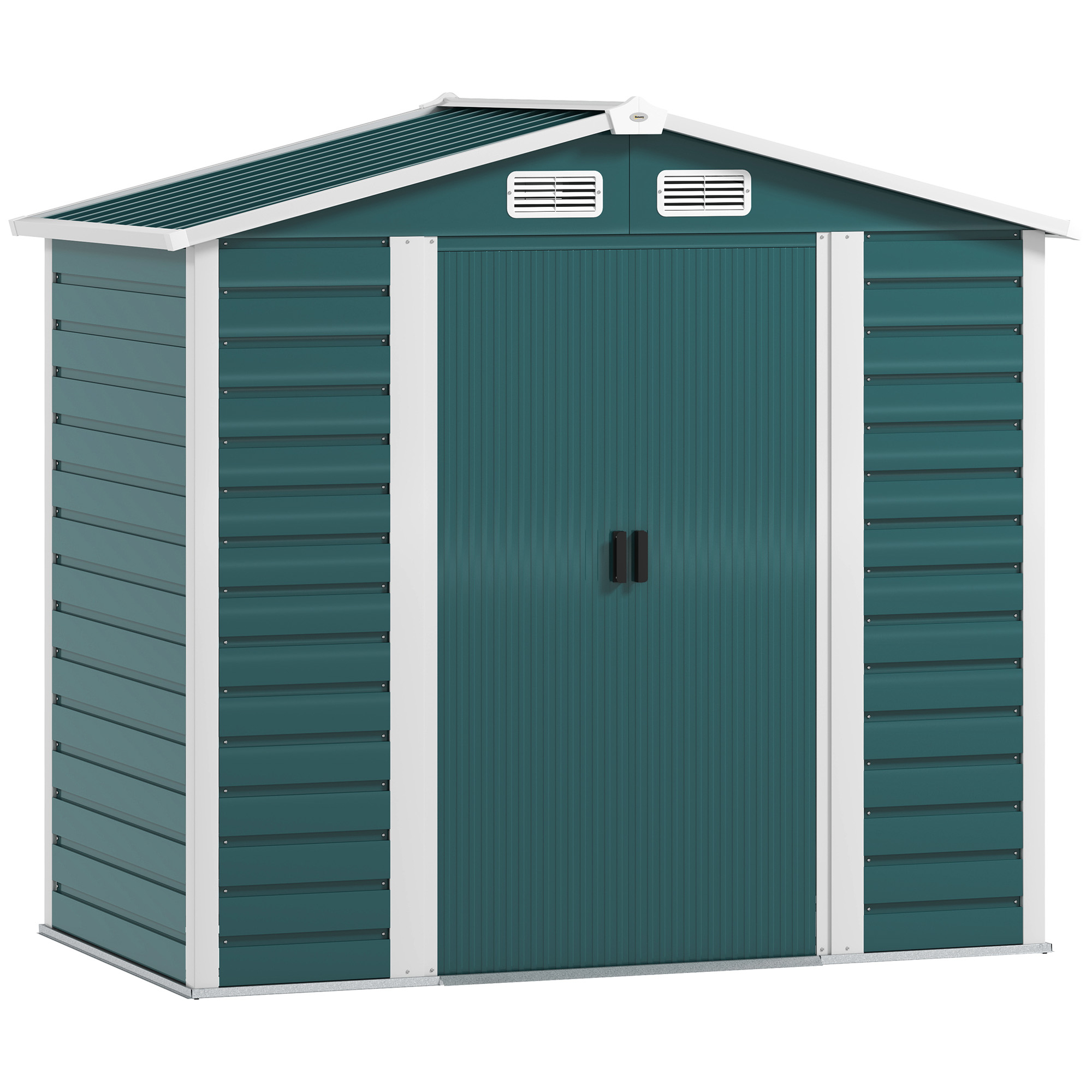 Outsunny Caseta de Jardín Exterior 2,36m² 213x120x194 cm Cobertizo de Jardín Exterior con Base Refuerzo (Suelo NO Incluido) Puertas Correderas Dobles Candado Ventanas Gris Oscuro