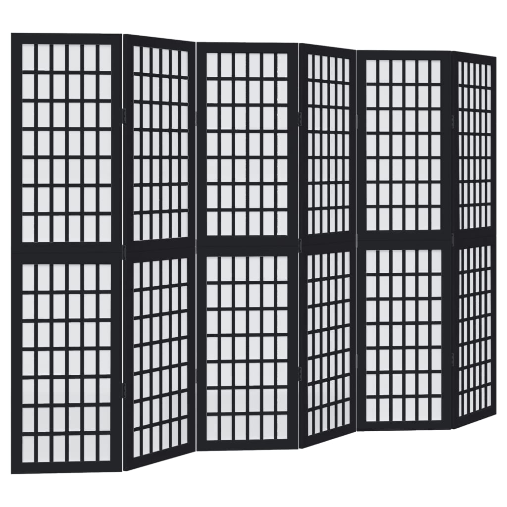 vidaXL Biombo separador de 6 paneles madera maciza Paulownia negro