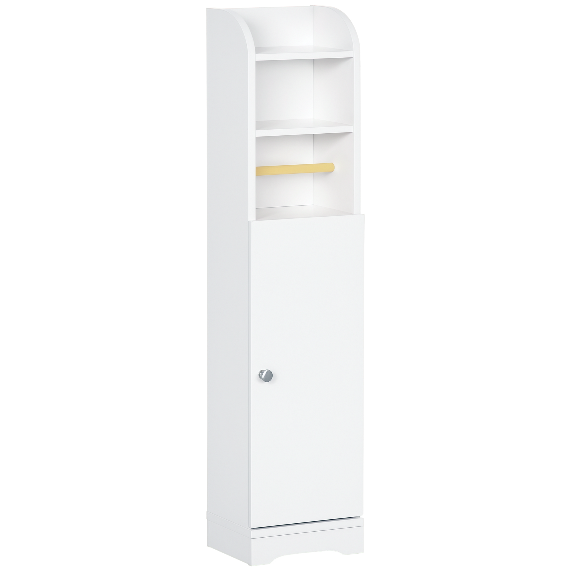 kleankin Armario de Baño Columna Auxiliar de Baño Armario Multiusos con Estante Ajustable y Portarrollos de Papel para Dormitorio 23x18x100 cm Blanco