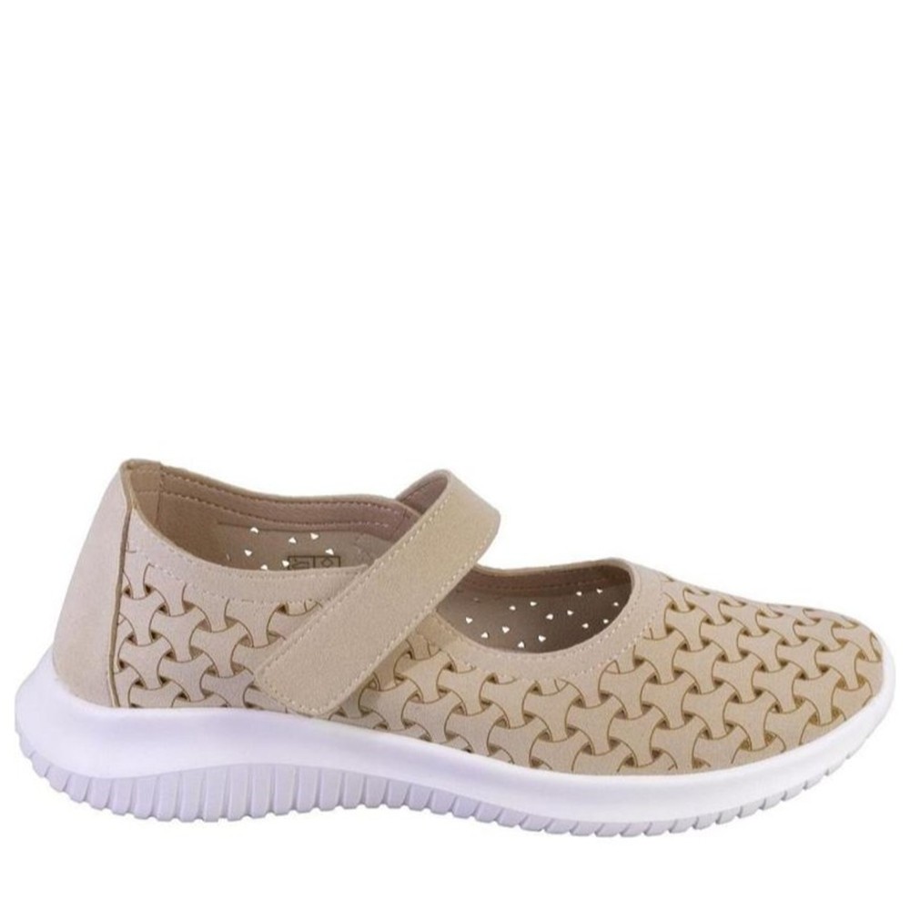 Cómoda  Bailarina deportiva mujer Isa en beig de Eoligeros ligera y cómoda. Suave tejido perforado con plantilla en piel extraible. Funcionalidad y moda. Altura Tacón bajo (1-3 cm) Referencia