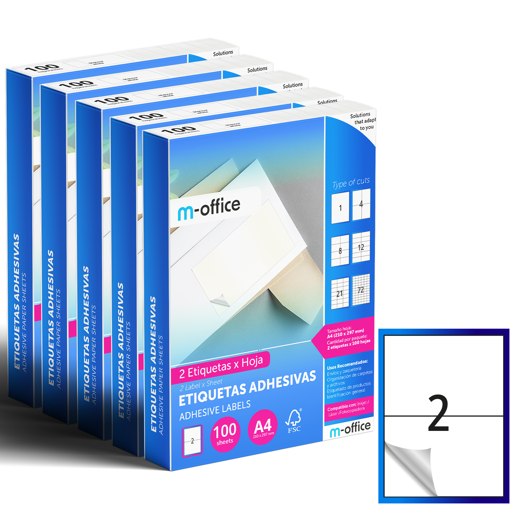 M-office Etiquetas Adhesivas A4 compatible con Label Printer, Pegatinas Blancas Adhesivas para Uso Diario, Papel Adhesivo para Imprimir, Pegatinas para Escribir