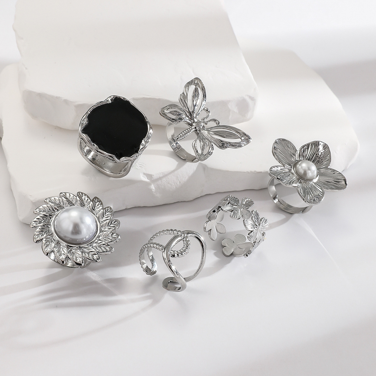 Conjunto de anillos gruesos vintage para mujer, anillos apilables, joyería de moda, tamaño ajustable