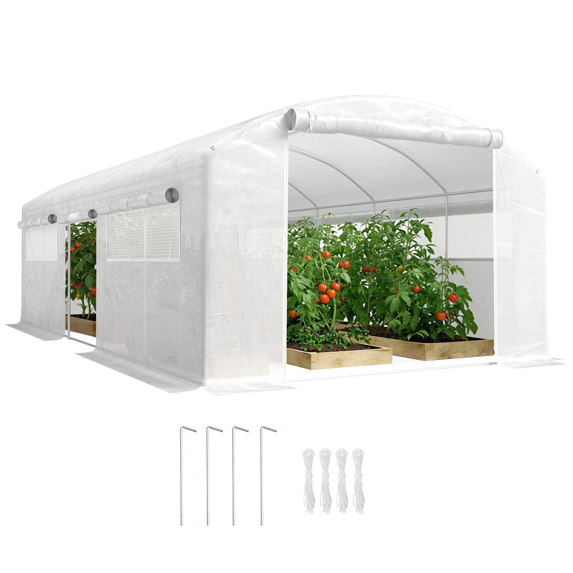 Outsunny Invernadero de Exterior 6x3x2 m, Invernadero de Túnel con 3 Puertas Enrollables, Ventanas de Malla, Cubierta PE 140g/m² Anti-UV y Marco de Acero Galvanizado, para Cultivos, Plantas