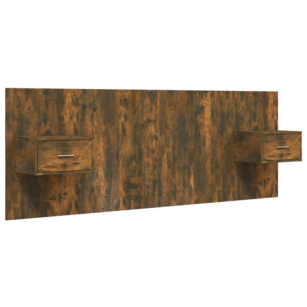 vidaXL Cabecero de cama con mesitas madera contrachapada roble ahumado