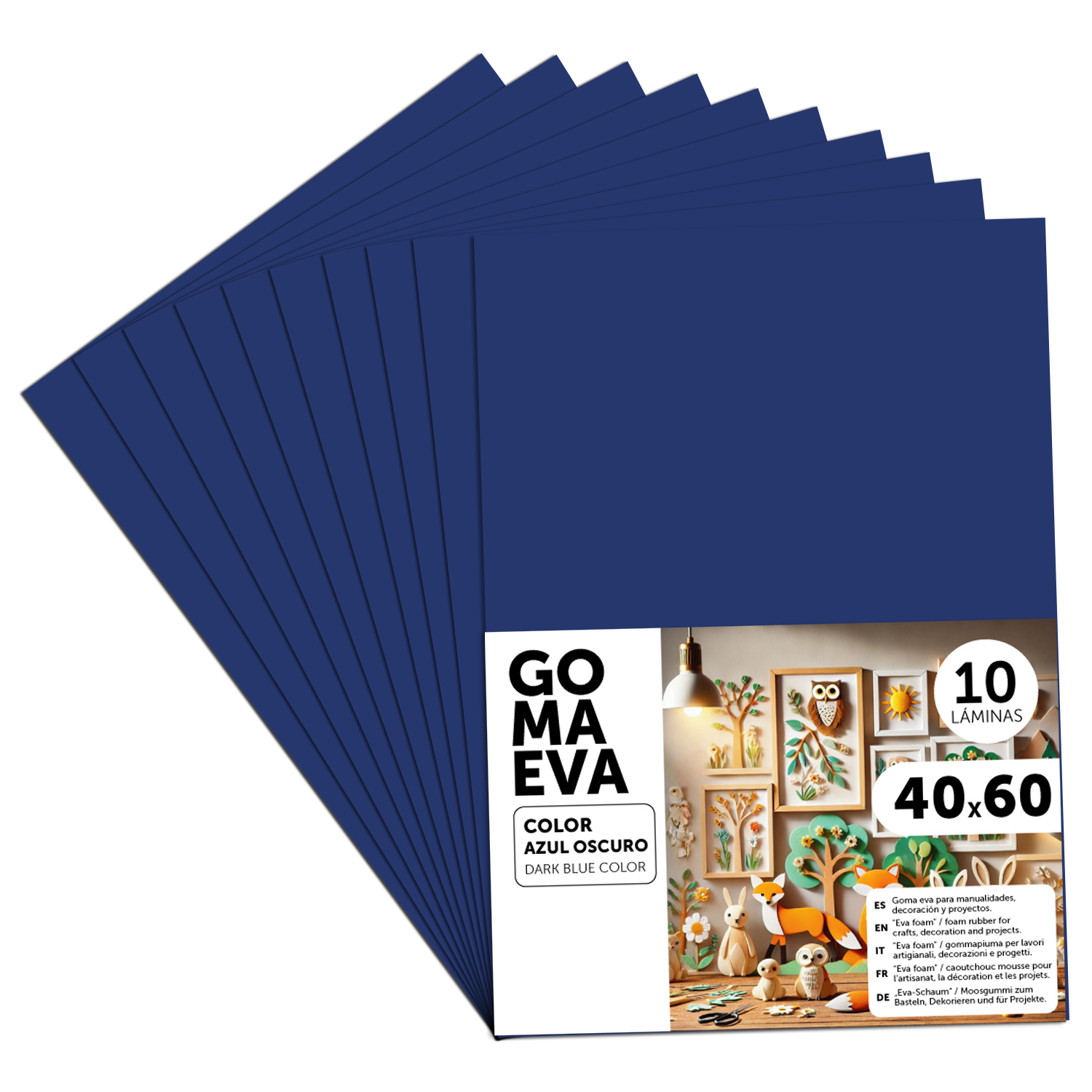Goma Eva para Manualidades, Goma Espuma de Colores para Proyectos Creativos, Ideales para Artes y Manualidades, uso Escolar, Profesional o Artístico 40x60cm - m-office (Azul Oscuro, 10 uds)