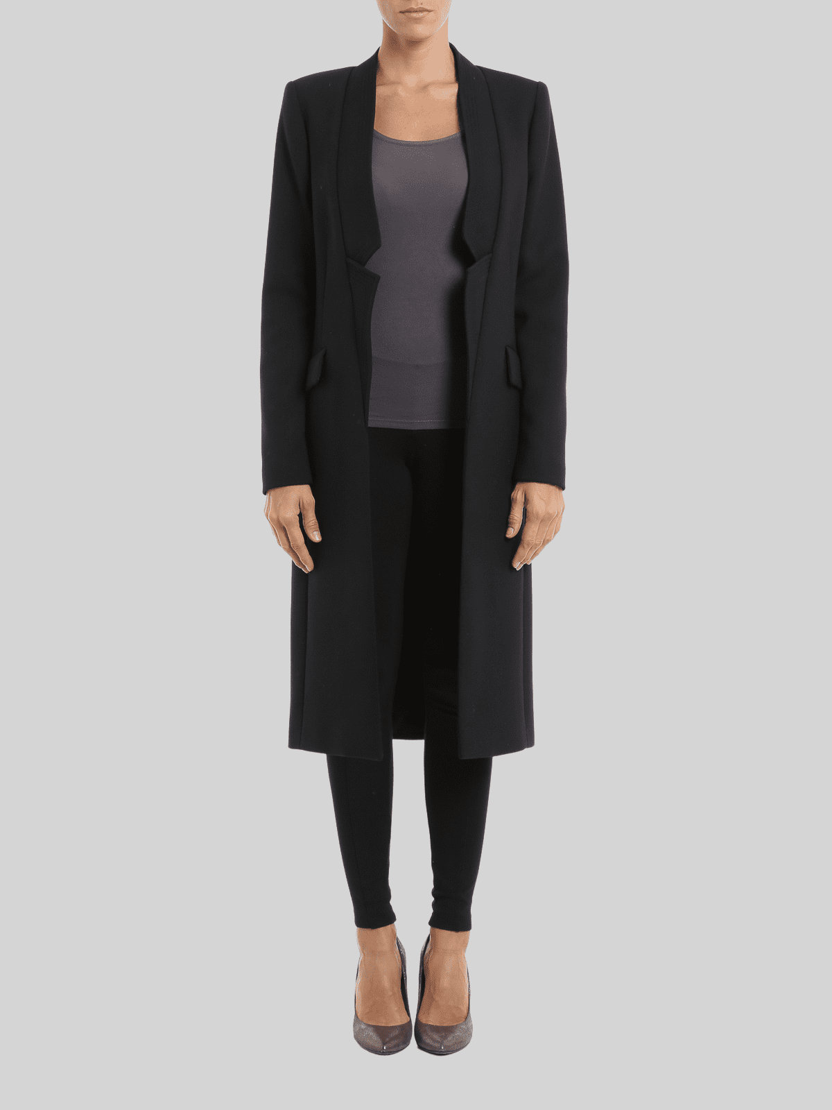 Abrigo largo mujer, chaqueta elegante recta, diseño costuras decorativas, forro interior, solapa notch, manga larga, bolsillos prácticos, estilo minimalista, talla S, color negro, abrigo invierno cómodo versátil ✅Entrega 24/48h