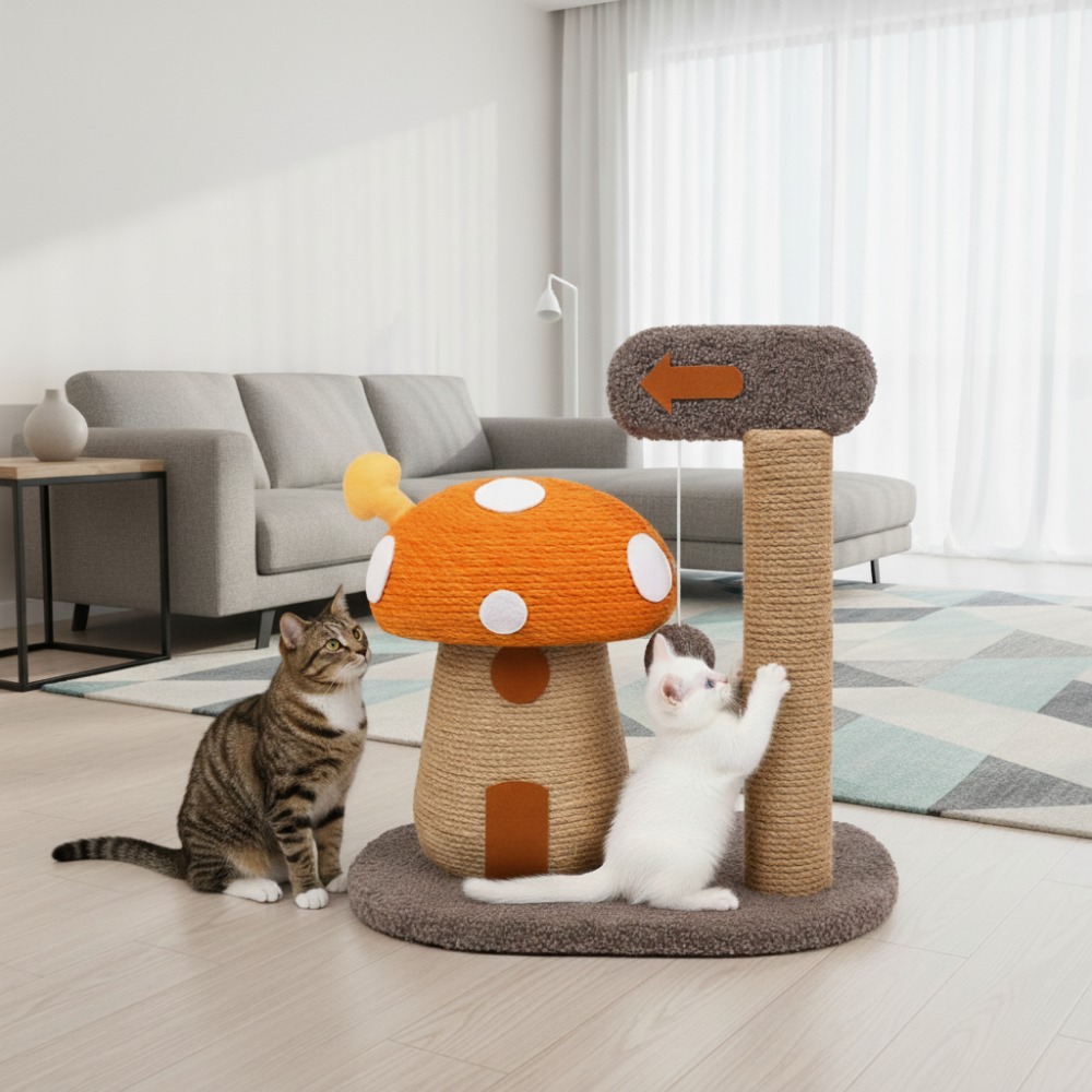 Waneka Rascador para Gatos Seta Naranja Arbol Gatito Pelota Tela
