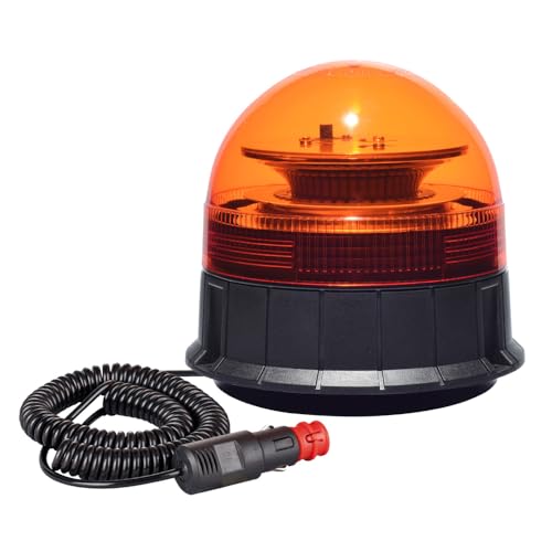KRAWEHL - Faro Rotativo LED Magnético, Faro Giratorio para Emergencias, Redondo. Homologado, Intermitente de 8 LEDs, Gira 360°, Fácil de Usar y Práctico, Color Ambar