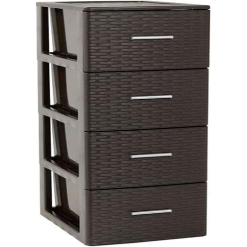 Cajonera de Almacenamiento con 4 Cajones - Torre Multiusos - Rattan 61,5 X 39,5 X 36,5 Cm - Color Wengué COSHANO