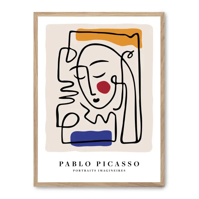 Cuadro picasso portraits ix 30x40cm, Póster impreso en papel de primera calidad de 180gr, montado sobre marco de madera MDF acabado roble., Arte - Pintores famosos - Picasso