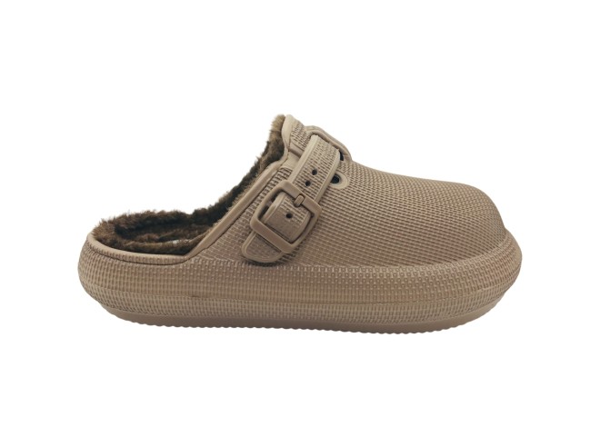 Zuecos Hombre Nicoboco Winter 26 Taupe, Forro Borreguito, Suela Antideslizante, Tira Ajustable, Comodidad y Calidez