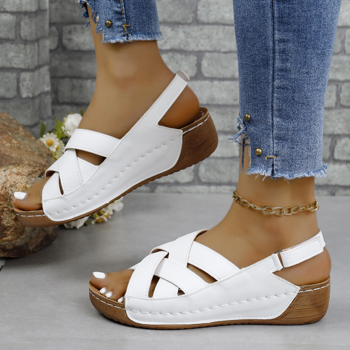 TK Sandalias Romanas con Tacón de cuña y Elevación para Exterior, para Mujer.