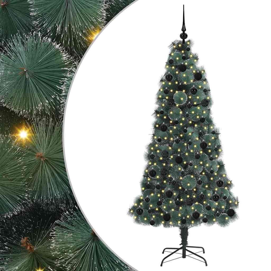 vidaXL Árbol de Navidad artificial preiluminado con set de bolas Verde Multicolor