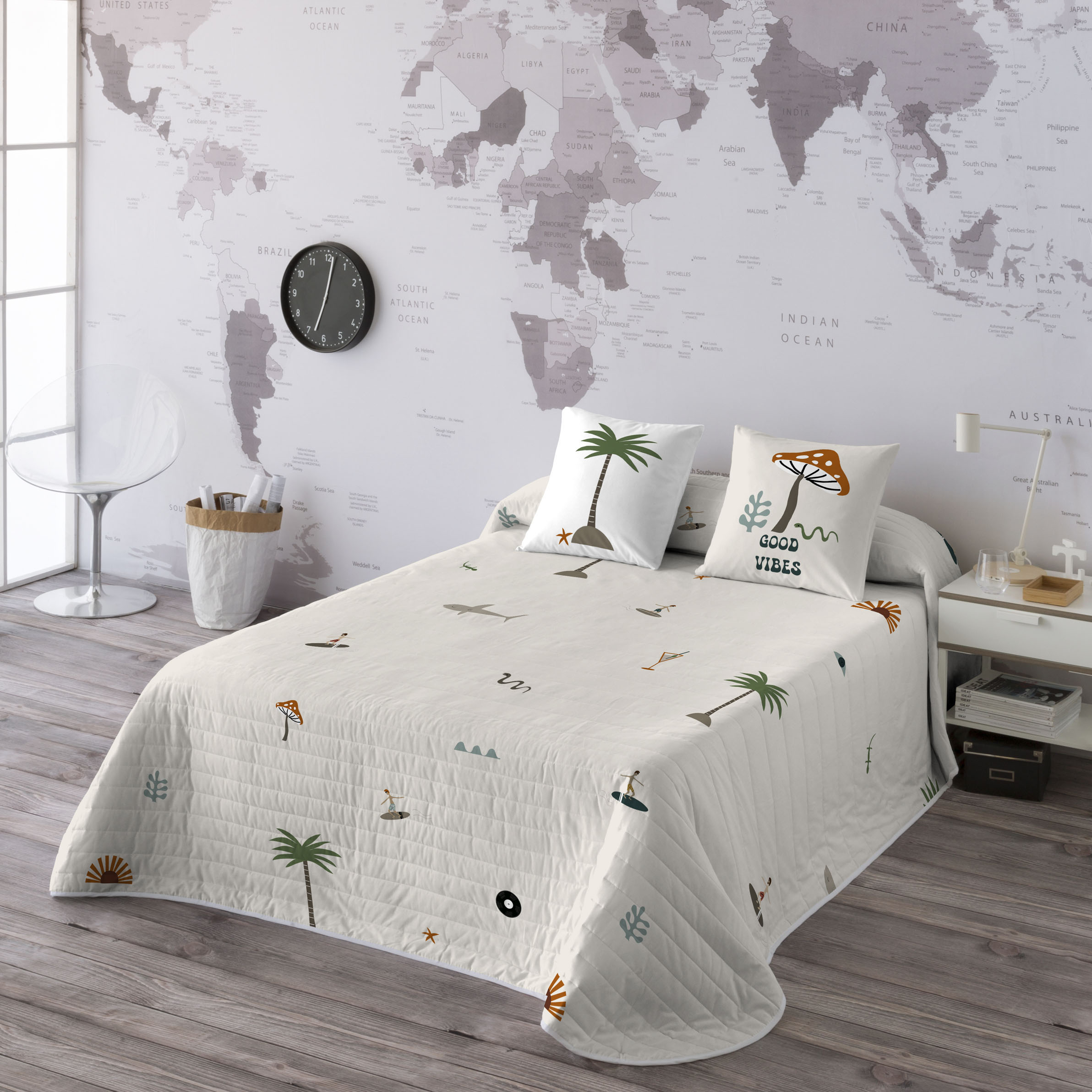 HACIENDO EL INDIO - Colcha Bouti Estampada 100% Algodón - Relleno 70 gramos - Cubrecama Ligero Acolchado - Ideal para Primavera y Verano - Disponible para Cama 90-105/135-150 cm - Fabricada en España