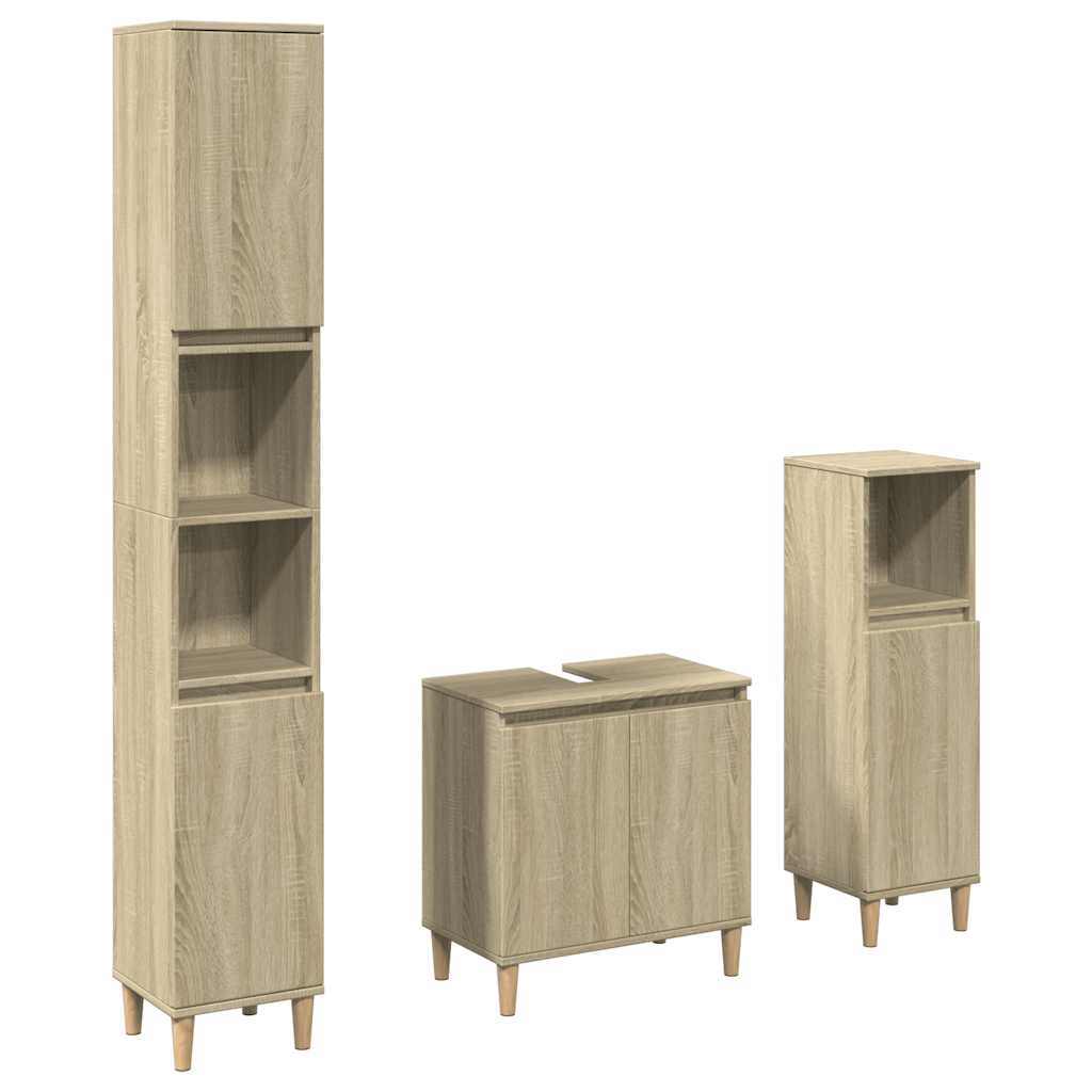 vidaXL Set de muebles de baño 3 pzas madera contrachapada en color Gris sonoma/Gris hormigón/Roble Sonoma y más | almacenamiento funcional diseño moderno para baño dormitorio sala