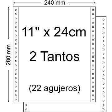 Papel continuo 11” x 240mm - juego de 2 tantos - envase de 1.500 unidades - color blanco de marca SIN MARCA
