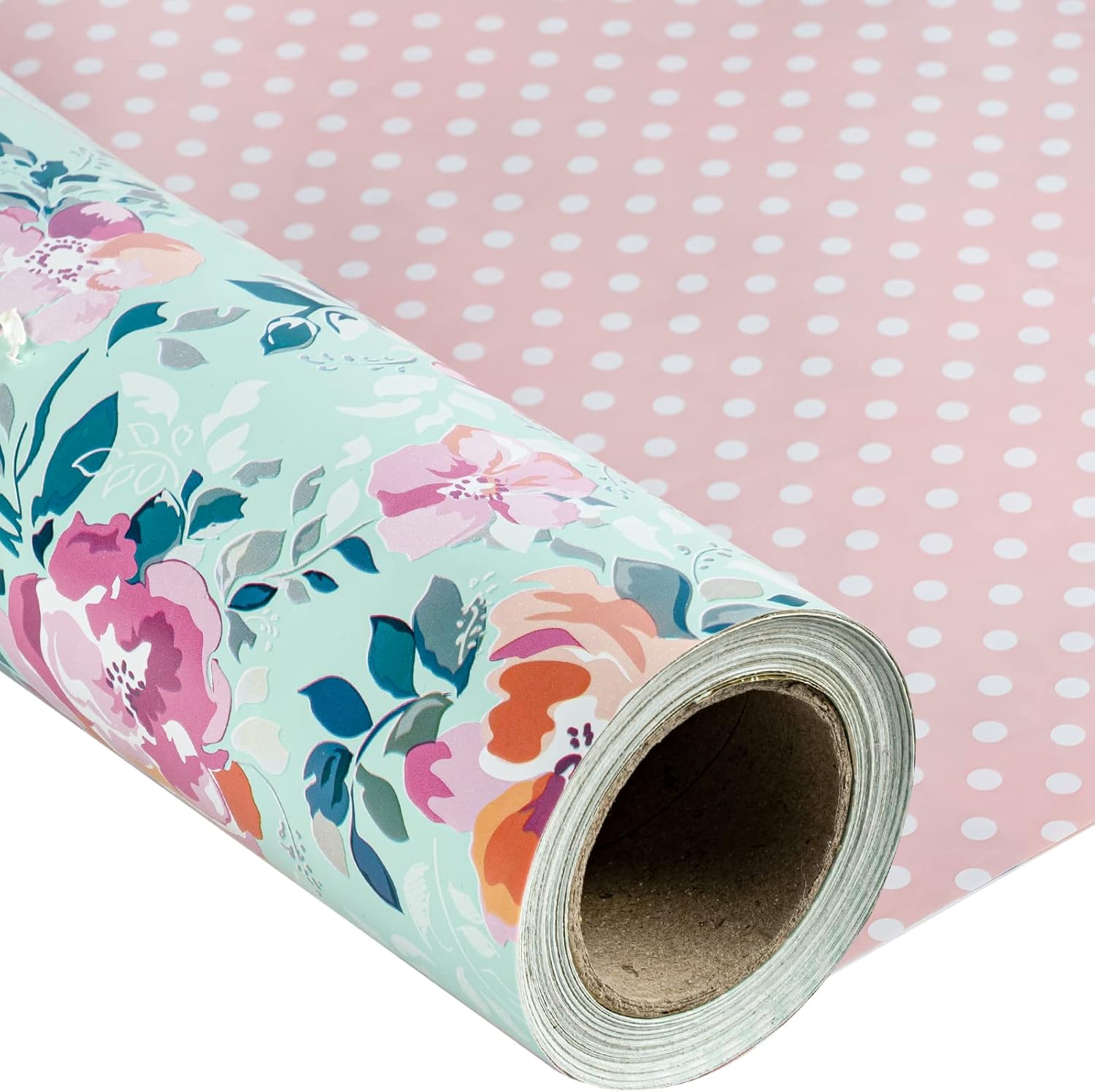 Rollo Jumbo de papel de Rego floral reversible, Flor en dot Azul y Blanco, pink-24x100 pies (200 pies cuadrados)