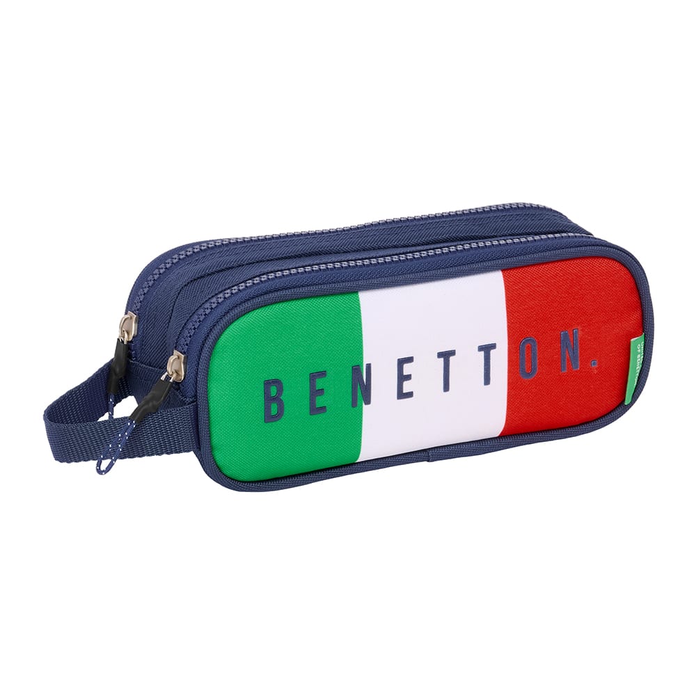SAFTA | Portatodo Triple Benetton Flag, Portatodo Escolar Juvenil con 3 Compartimentos Separados con Cremallera, Bolsillo Interior Central con Cremallera, Diseño Bandera Tricolor