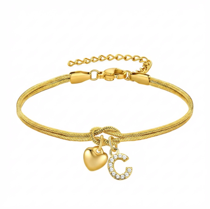 Pulseras doradas con iniciales para mujer, diseño de nudo de amor, estilo Barcelet, delicadas letras A-Z, pulseras doradas, regalos