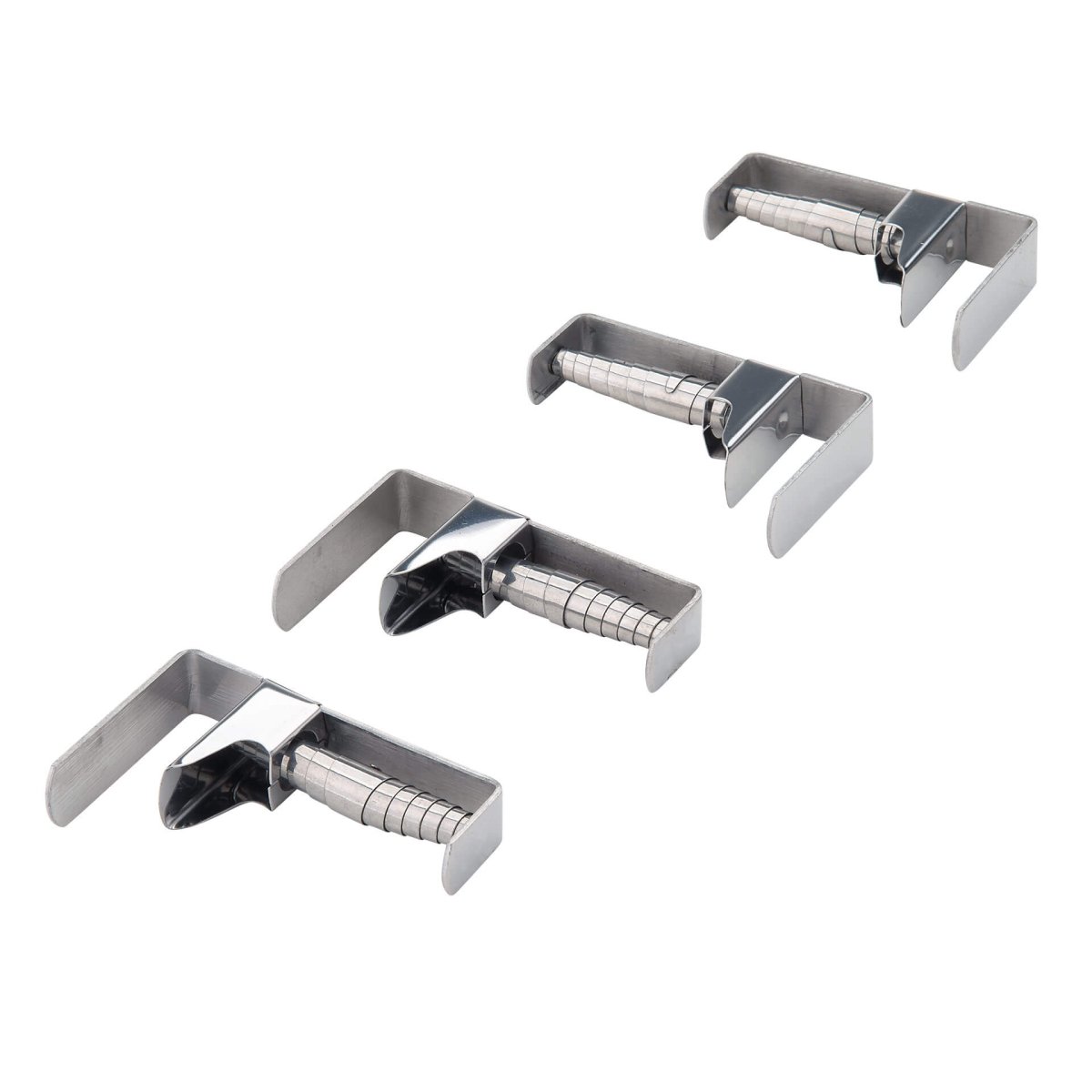 FACKELMANN Pinzas sujeta manteles ajustables para tableros desde 1,8 a 5,4cm de grosor en acero inoxidable de cuidada calidad, 4uds.