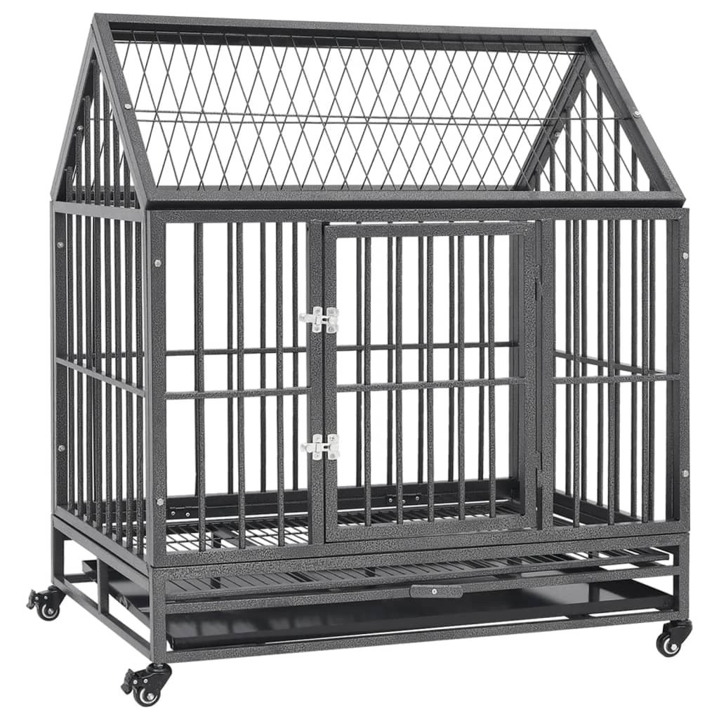 vidaXL Jaula de perro con ruedas y techo acero 92x62x106 cm